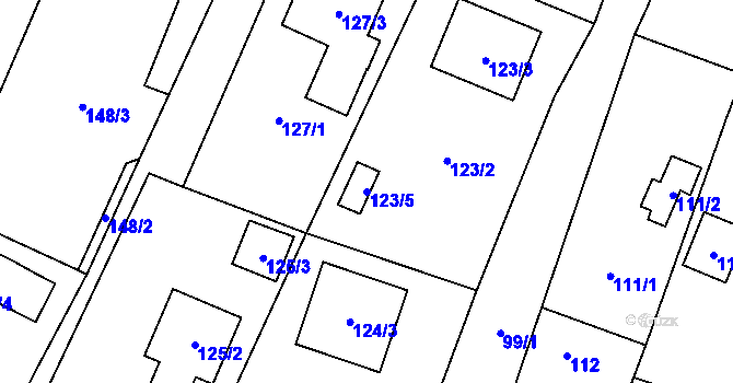 Parcela st. 123/5 v KÚ Chotíkov, Katastrální mapa