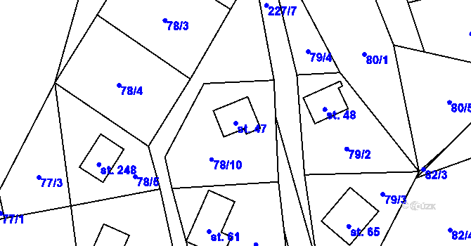 Parcela st. 47 v KÚ Hněvšín, Katastrální mapa