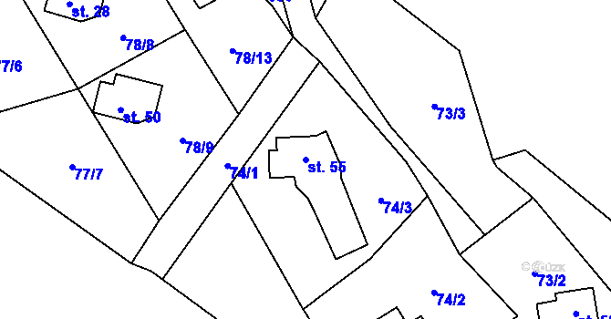 Parcela st. 55 v KÚ Hněvšín, Katastrální mapa