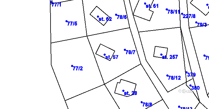 Parcela st. 57 v KÚ Hněvšín, Katastrální mapa