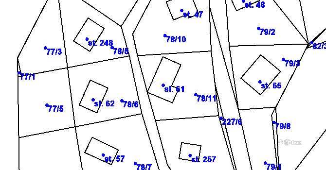 Parcela st. 61 v KÚ Hněvšín, Katastrální mapa