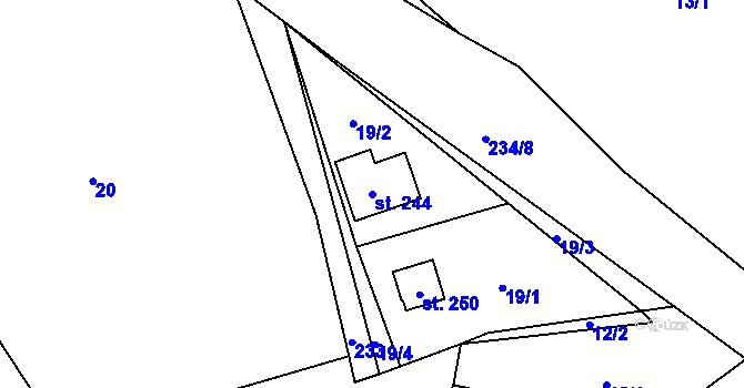 Parcela st. 244 v KÚ Hněvšín, Katastrální mapa