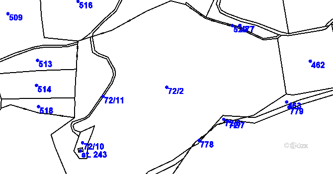Parcela st. 72/2 v KÚ Hněvšín, Katastrální mapa