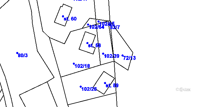 Parcela st. 102/39 v KÚ Hněvšín, Katastrální mapa