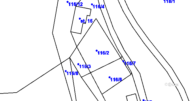 Parcela st. 116/2 v KÚ Hněvšín, Katastrální mapa