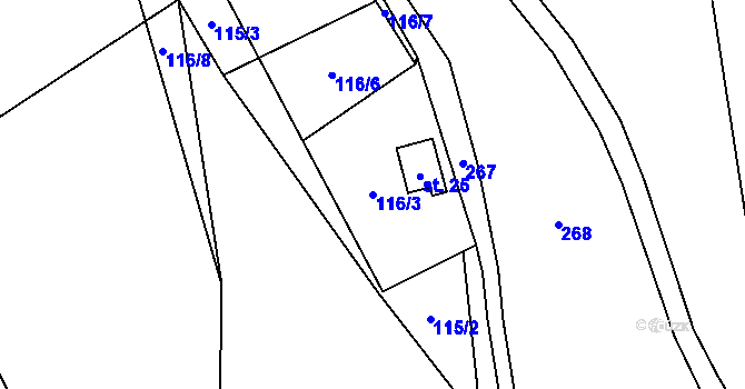 Parcela st. 116/3 v KÚ Hněvšín, Katastrální mapa