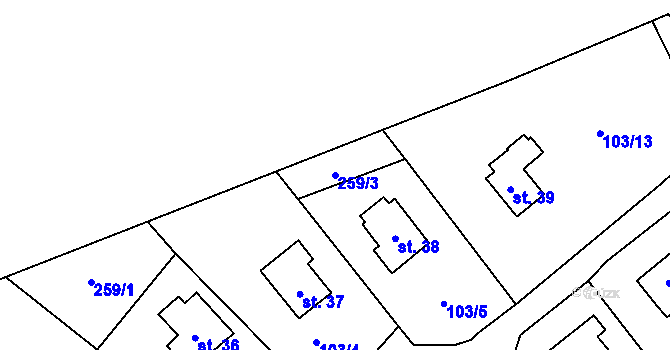 Parcela st. 259/3 v KÚ Hněvšín, Katastrální mapa