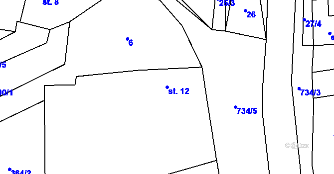 Parcela st. 12 v KÚ Chotilsko, Katastrální mapa