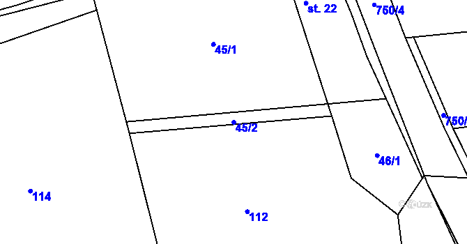 Parcela st. 45/2 v KÚ Chotilsko, Katastrální mapa
