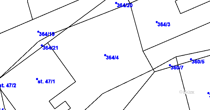 Parcela st. 364/4 v KÚ Chotilsko, Katastrální mapa