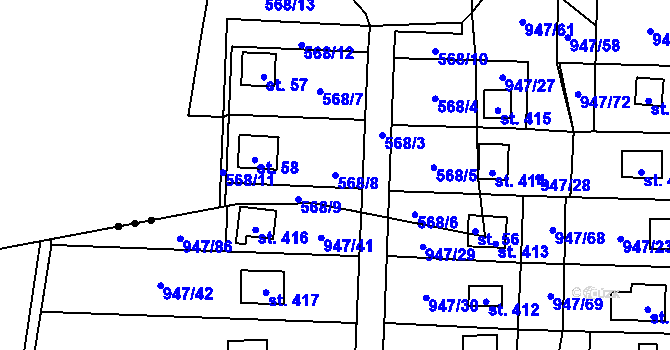 Parcela st. 568/8 v KÚ Chotilsko, Katastrální mapa