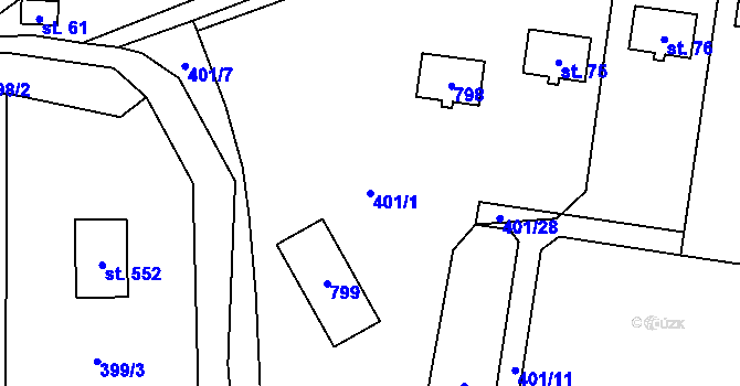 Parcela st. 401/1 v KÚ Křeničná, Katastrální mapa
