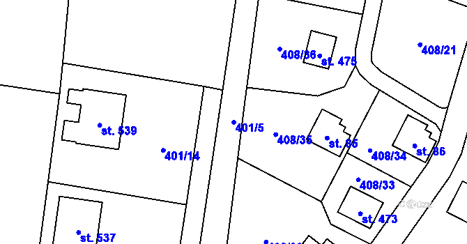 Parcela st. 401/5 v KÚ Křeničná, Katastrální mapa