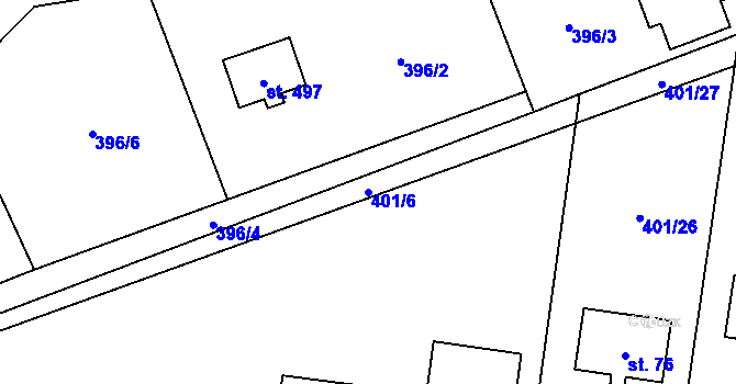 Parcela st. 401/6 v KÚ Křeničná, Katastrální mapa