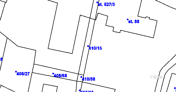 Parcela st. 410/15 v KÚ Křeničná, Katastrální mapa