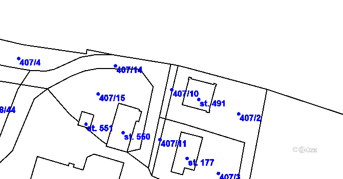 Parcela st. 407/10 v KÚ Křeničná, Katastrální mapa