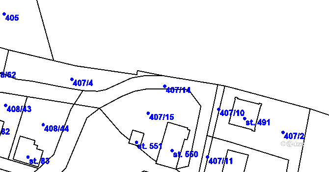 Parcela st. 407/14 v KÚ Křeničná, Katastrální mapa