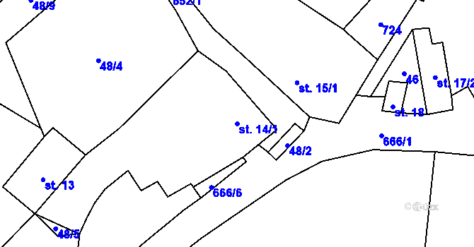 Parcela st. 14/1 v KÚ Dobkovičky, Katastrální mapa