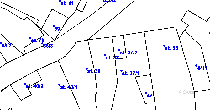 Parcela st. 38 v KÚ Chotiměř, Katastrální mapa