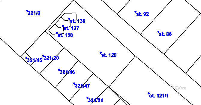 Parcela st. 128 v KÚ Chotiměř, Katastrální mapa