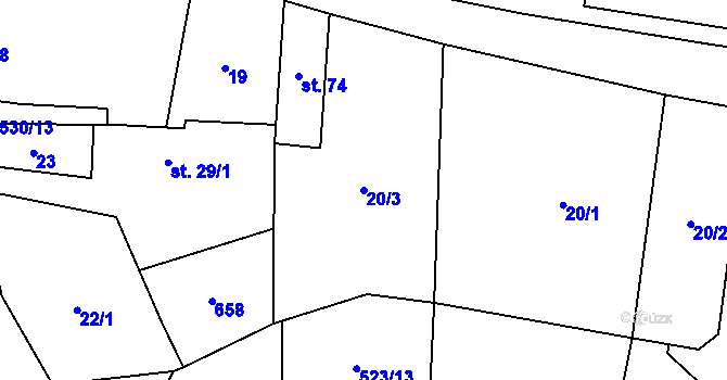 Parcela st. 20/3 v KÚ Chotiměř, Katastrální mapa