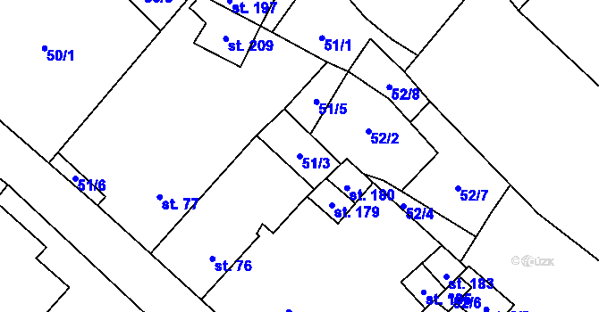 Parcela st. 51/3 v KÚ Chotiměř, Katastrální mapa