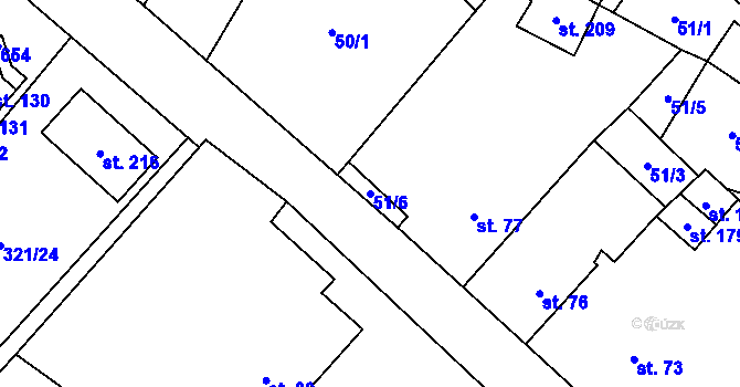 Parcela st. 51/6 v KÚ Chotiměř, Katastrální mapa