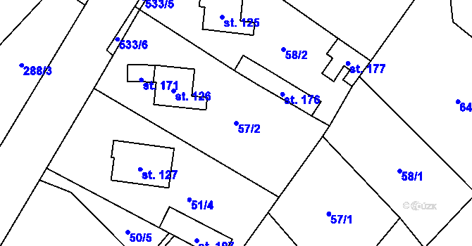 Parcela st. 57/2 v KÚ Chotiměř, Katastrální mapa