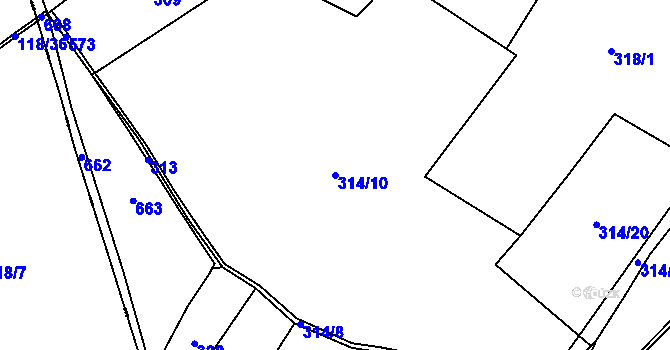 Parcela st. 314/10 v KÚ Chotiměř, Katastrální mapa
