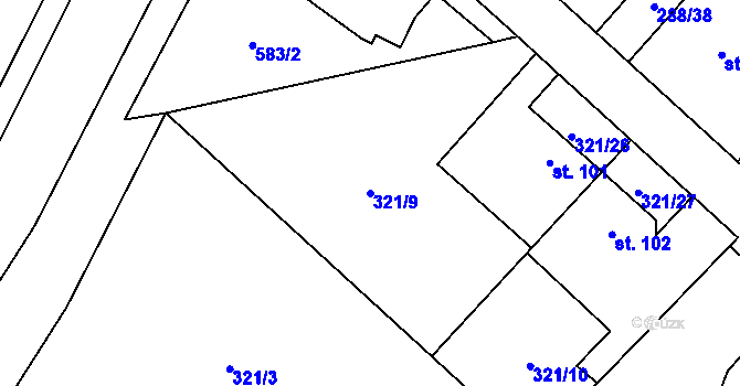 Parcela st. 321/9 v KÚ Chotiměř, Katastrální mapa