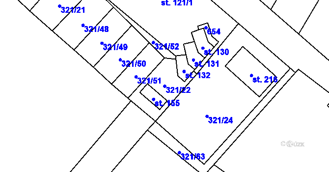 Parcela st. 321/22 v KÚ Chotiměř, Katastrální mapa