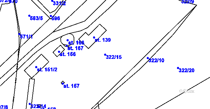 Parcela st. 322/15 v KÚ Chotiměř, Katastrální mapa