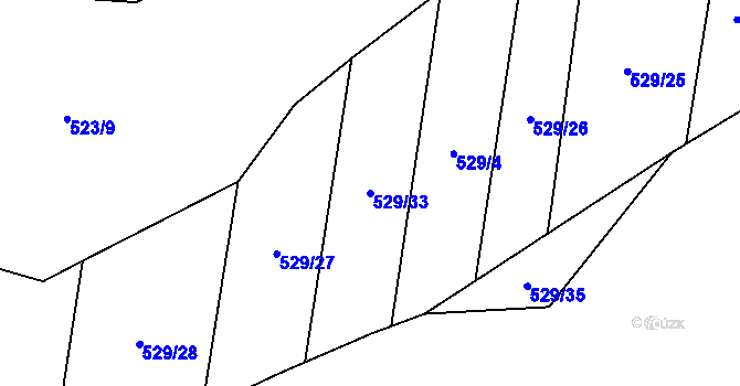 Parcela st. 529/33 v KÚ Chotiměř, Katastrální mapa