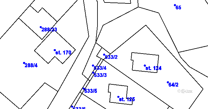 Parcela st. 533/2 v KÚ Chotiměř, Katastrální mapa
