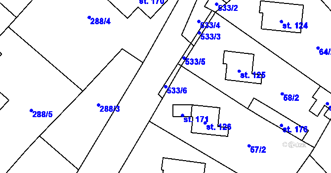Parcela st. 533/6 v KÚ Chotiměř, Katastrální mapa