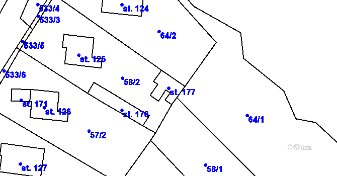 Parcela st. 177 v KÚ Chotiměř, Katastrální mapa