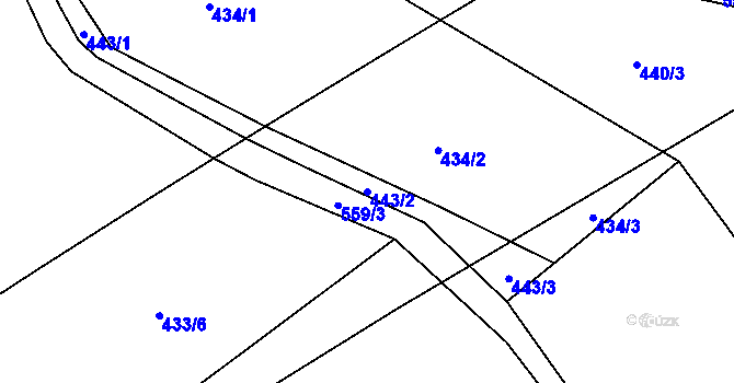 Parcela st. 443/2 v KÚ Chotiměř, Katastrální mapa
