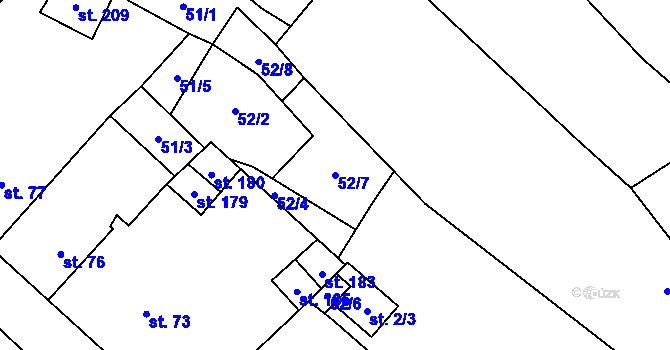 Parcela st. 52/7 v KÚ Chotiměř, Katastrální mapa