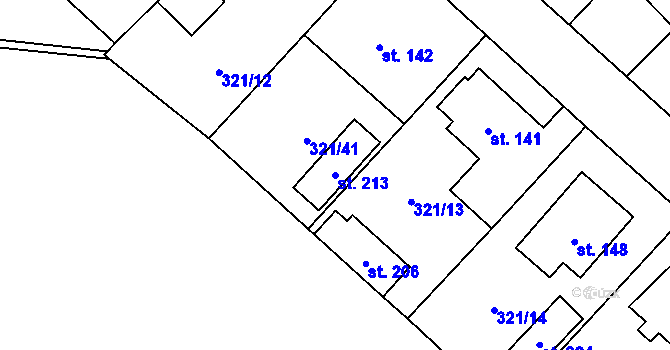 Parcela st. 213 v KÚ Chotiměř, Katastrální mapa