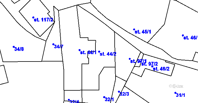 Parcela st. 44/2 v KÚ Chotiměř, Katastrální mapa