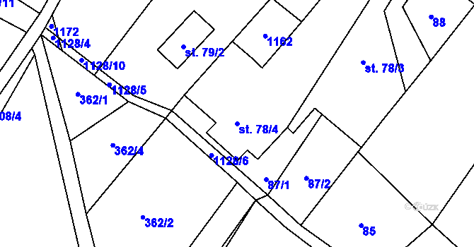 Parcela st. 78/4 v KÚ Chotiněves, Katastrální mapa