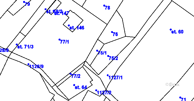 Parcela st. 75/1 v KÚ Chotiněves, Katastrální mapa