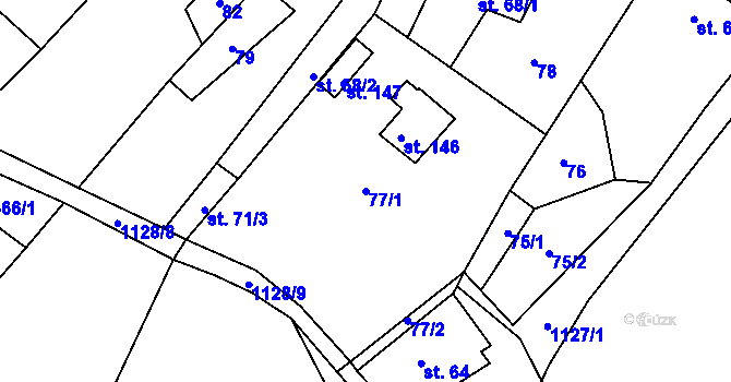 Parcela st. 77/1 v KÚ Chotiněves, Katastrální mapa