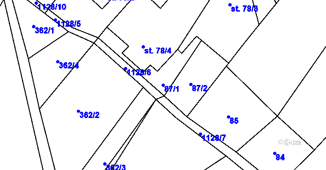 Parcela st. 87/1 v KÚ Chotiněves, Katastrální mapa
