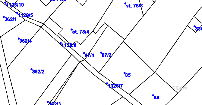 Parcela st. 87/2 v KÚ Chotiněves, Katastrální mapa