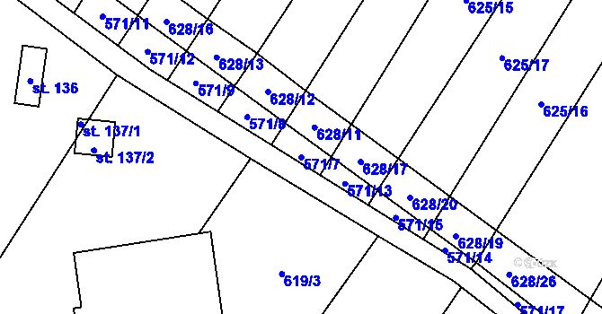 Parcela st. 571/7 v KÚ Chotiněves, Katastrální mapa