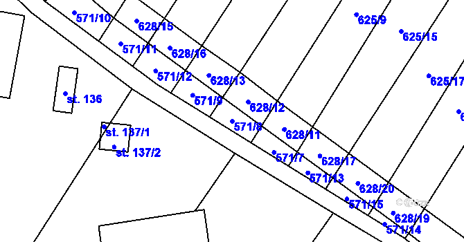 Parcela st. 571/8 v KÚ Chotiněves, Katastrální mapa