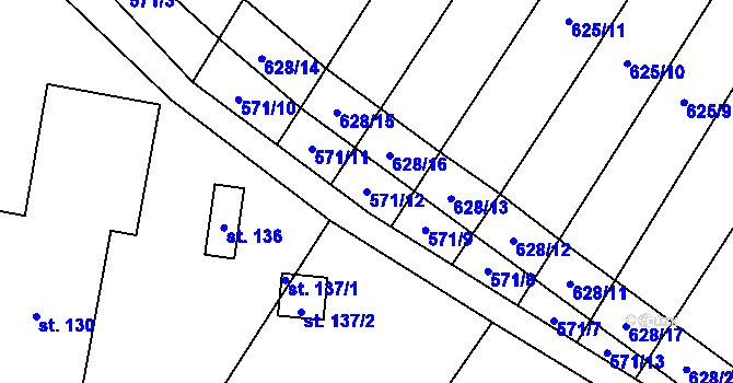 Parcela st. 571/12 v KÚ Chotiněves, Katastrální mapa