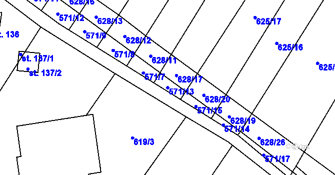 Parcela st. 571/13 v KÚ Chotiněves, Katastrální mapa