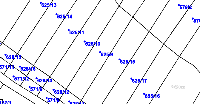 Parcela st. 625/9 v KÚ Chotiněves, Katastrální mapa